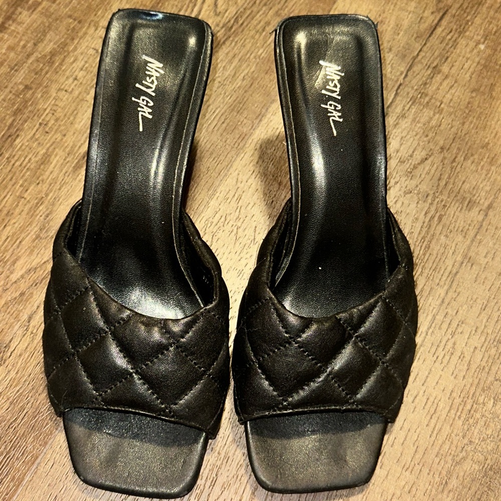 Nasty Gal Quilted Black Heeled Mules